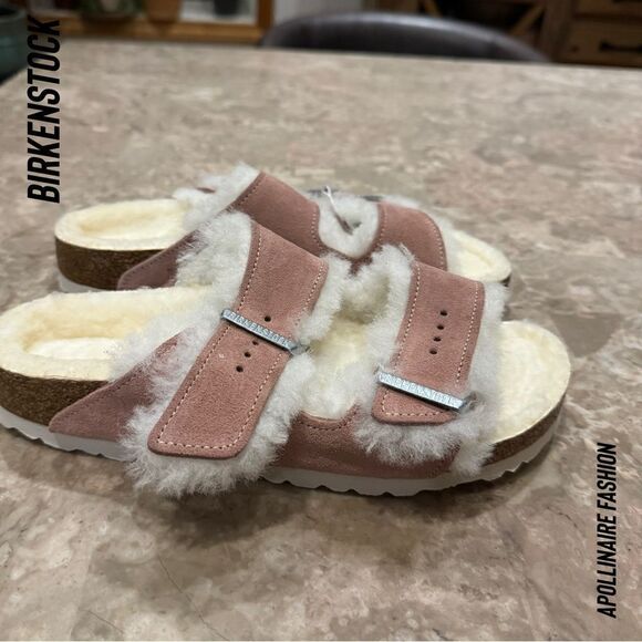 BIRKENSTOCK ARIZONA SHEARLING SANDALS NWT IN PINK CLAY VARIOUS SIZES - Picture 5 of 5